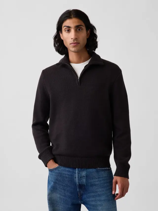 Ανδρικό Πουλόβερ Quarter-Zip Χαλαρής Γραμμής Moonless black night
