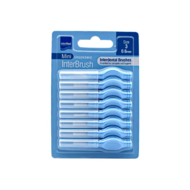Intermed Mini Ergonomic Interbrush Μεσοδόντια Βουρτσάκια με Λαβή 0.6mm Γαλάζια Μέγεθος 3, 8 τμχ