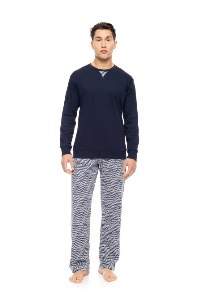 W-M773 - Yacht Blue - PYJAMA JACQUARD HENRY STRIPES