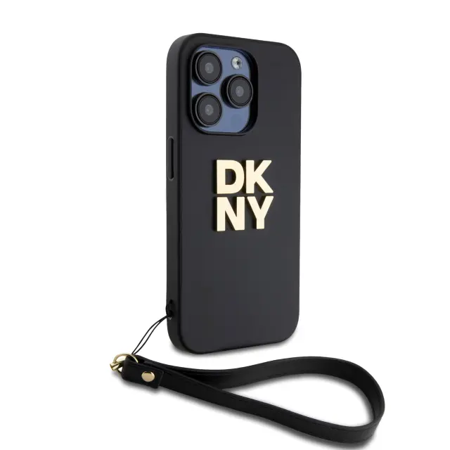 DKNY PU Leather Stack Logo Wrist Strap Case for iPhone 15 Pro Black 3