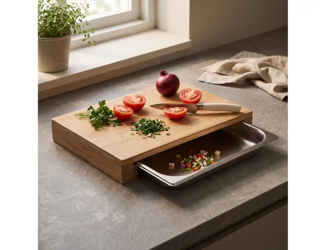 Ξύλινη επιφάνεια κοπής Cook Concept με συρτάρι συλλογής, από Ξύλο Bamboo, 38.5x26.4x5.9cm KD3275