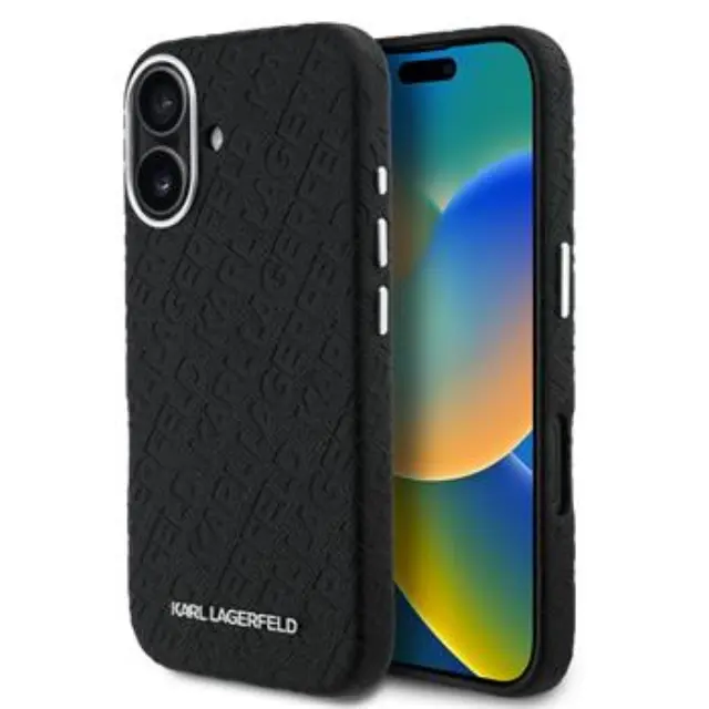 Karl Lagerfeld Grained PU Repeated Logo MagSafe Case for iPhone 16 Black