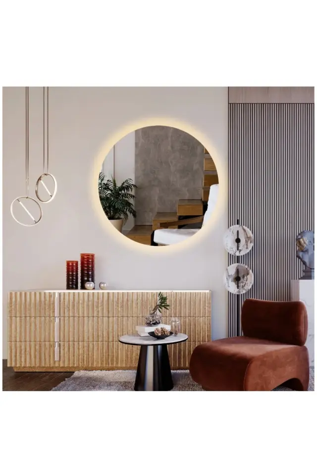 Stewehome Στρογγυλός καθρέφτης τοίχου με LED και ασύρματη λειτουργία Πορτοκαλί 35x35 cm 2