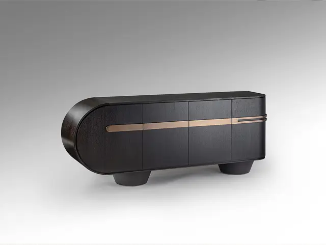 LUCA Μπουφές Dark Oak Rose Gold 4 Πορτών 202x46x81cm Ροζ χρυσό Σκούρο ξύλο