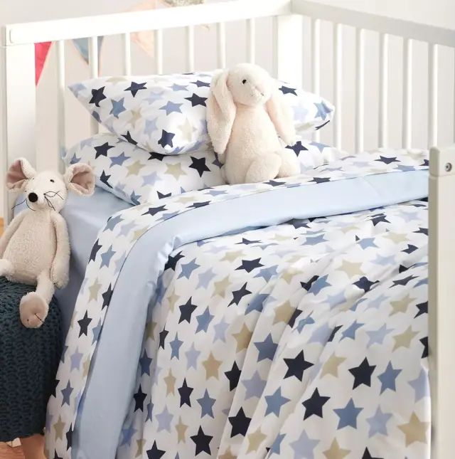 Σετ σεντόνια κούνιας βαμβακερά 152TC Baby Stars Blue Σετ κούνιας 120x160