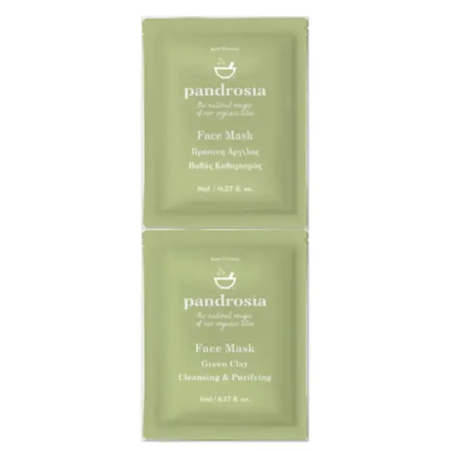 Pandrosia Face Masks Green Clay, Μάσκα Προσώπου με Πράσινη Άργυλο για Βαθύ Καθαρισμό 2x8ml