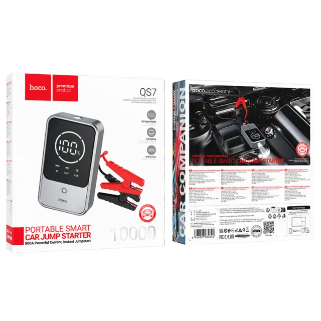 Power Bank Hoco QS7 Source 10000mAh PD18W QC με 2xUSB-A 1xUSB-C LED Ένδειξη Μπαταρίας και Προσάρτημα Εκκίνησης Αυτοκινήτου 800A Ασημί 2