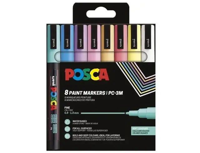 Μαρκαδόροι Σχεδίου Uni Posca PC-3M Soft με πάχος μύτης 0.9-1.3mm - 8 τεμάχιαPC-3M 8P SET SOFT COLOR