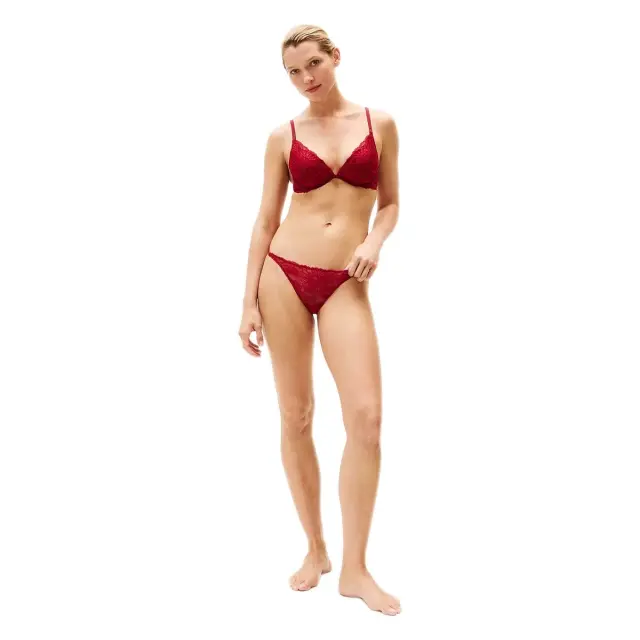 Tommy Hilfiger Γυναικείο String Metallic Thread Floral Lace Tanga, Χρώμα Rouge 2