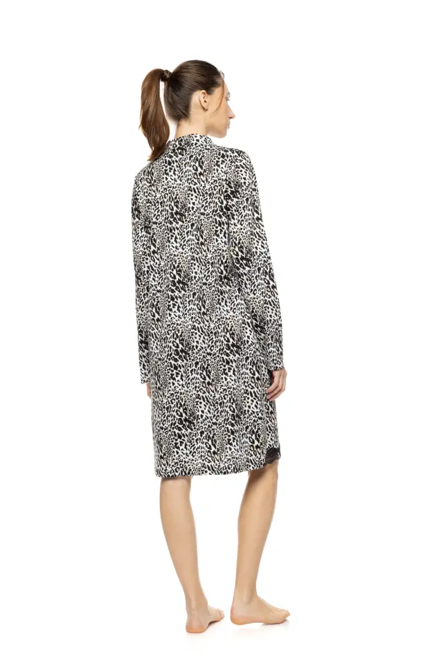 Pink Label Nightgown Ivory Leopard γυναικείο χειμερινό νυχτικό W1943-1 2