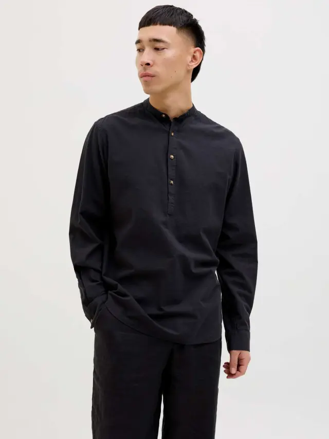 JJESUMMER HALF PLACKET SHIRT LS SN Black 2