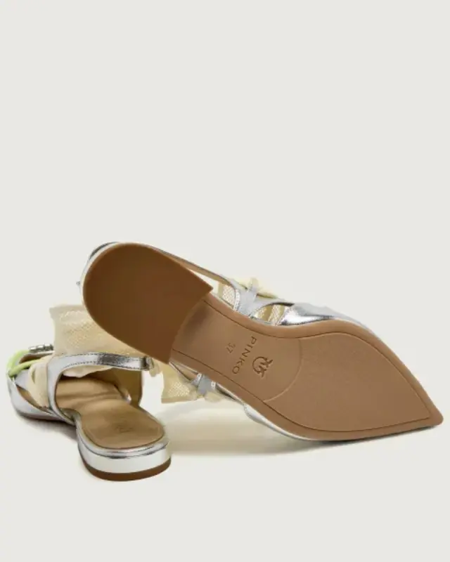 PINKO Gianira 30 SD0547P049-ZZF Γυναικείες Ασημί Δερμάτινες Slingback Μπαλαρίνες 3