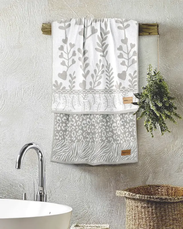 Σετ 2Τ Πετσέτες Προσώπου 50x90 480gsm Nima Natu Taupe-White 100% βαμβακερό