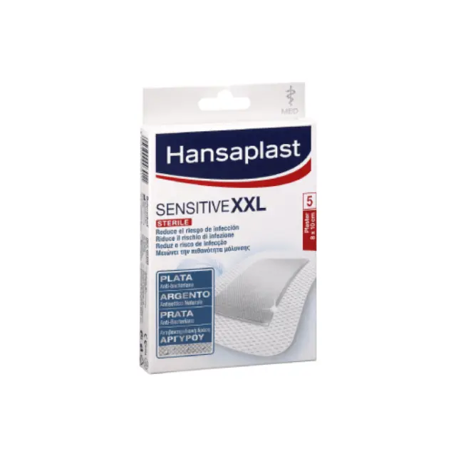 Hansaplast Sensitive XXL Sterile Αποστειρωμένα Επιθέματα για Μεγαλύτερες Πληγές και Μετεγχειρητικά Τραύματα 8cm x 10cm 5 Τεμάχια