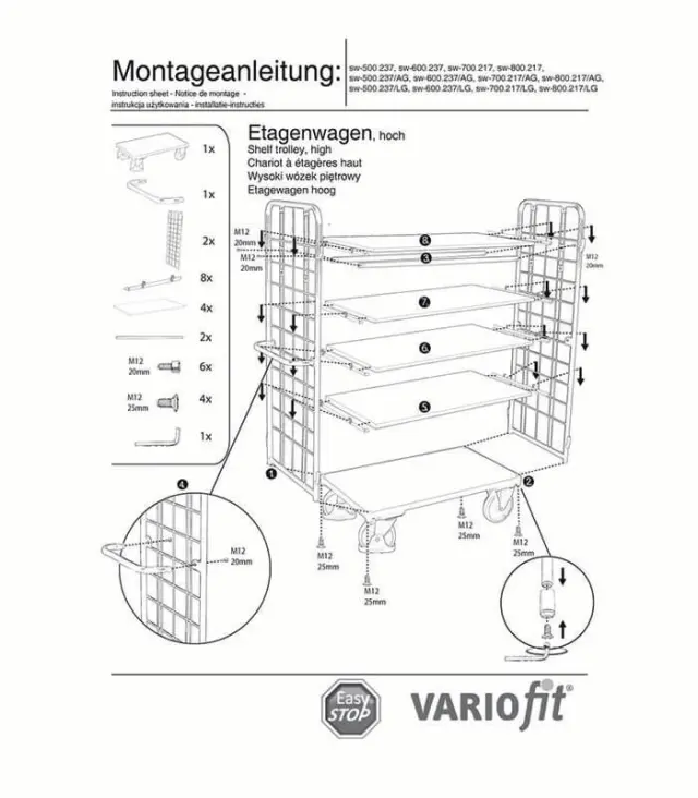 Variofit sw-500.237/AG Τρόλεϊ Μεταφοράς 5 Επιπέδων για Φορτίο Βάρους ως 400kg 3