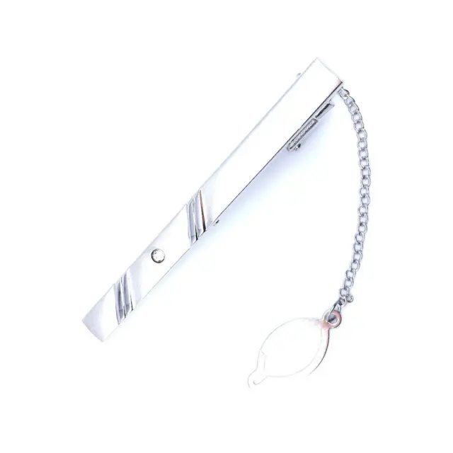 Ασημί Κλιπ Γραβάτας 6 cm με Αλυσίδα – LGTC-M107