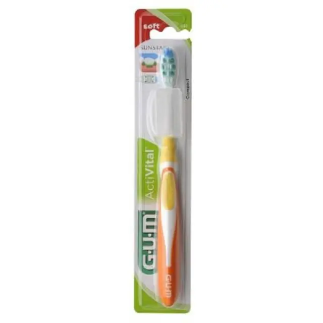 GUM ActiVital Compact Μαλακή Οδοντόβουρτσα Πράσινο Μωβ Πορτοκαλί Μπλε (581)
