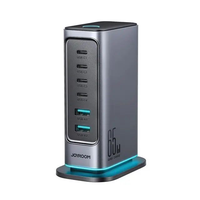 Joyroom Βάση Φόρτισης JR-TCM02 GaN 65W 4x USB-C 2x USB-A UK Plug Gray
