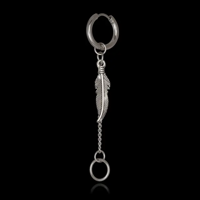 Ghetto Kpop SS Feather Punk Long Chain Earring 1pcs 2