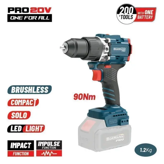Bormann Pro BBP5325 - Δραπαν/βιδο Κρουστικό, Compact, Brushless Μπαταρίας 20V, Li-Ion, 90Nm, 2 Ταχύτητες (083429)