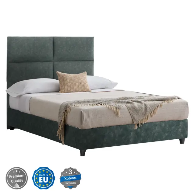ΚΡΕΒΑΤΙ ΑΠΟ ΠΡΑΣΙΝΟ ΥΦΑΣΜΑ τύπου NUBUCK FB9646.27 ΓΙΑ ΣΤΡΩΜΑ 120x200 εκ.