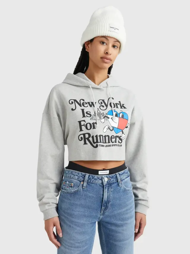 Tommy Hilfiger - Cropped Γυναικείο Φούτερ με Κουκούλα DW0DW14872-PJ4 Γκρι 3