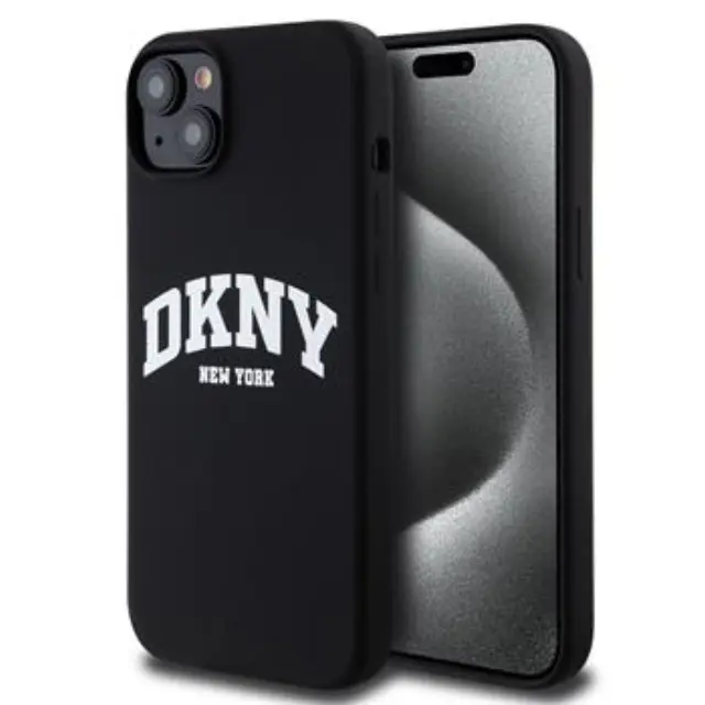 DKNY Liquid Silicone Arch Logo MagSafe Case for iPhone 15 Plus Black