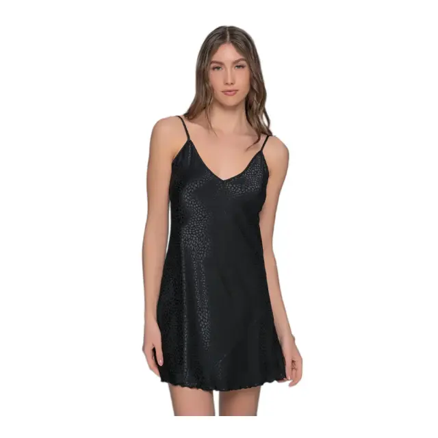 Milena Γυναικείο Νυχτικό & String Βότσαλο V Ντεκολτέ, Χρώμα Μαύρο