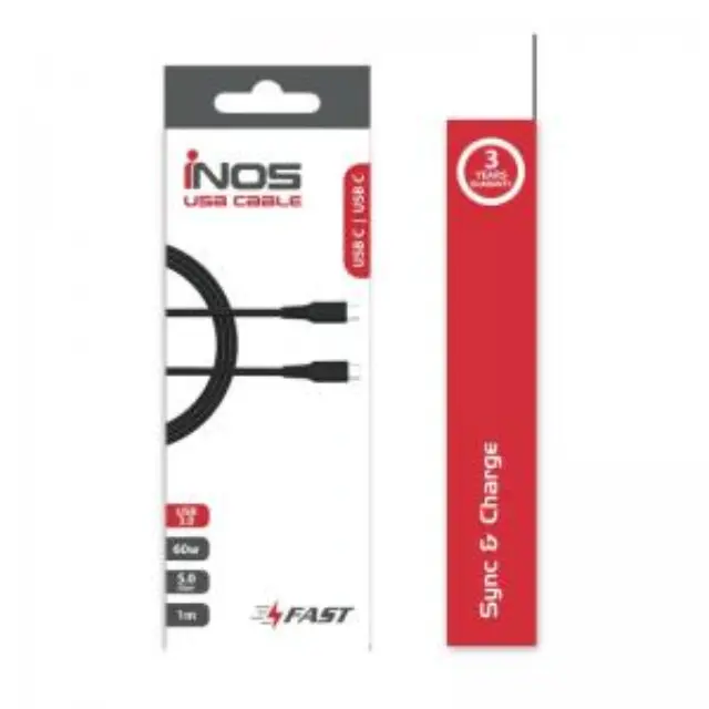Καλώδιο Σύνδεσης USB 2.0 inos USB C σε USB C 60W 1m Μαύρο N36133 3