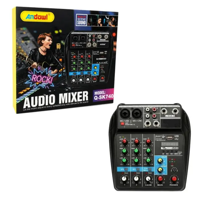 Andowl Κονσόλα Μίκτη Ήχου 4 Καναλιών Q-SK740 – Audio Mixer 0751249