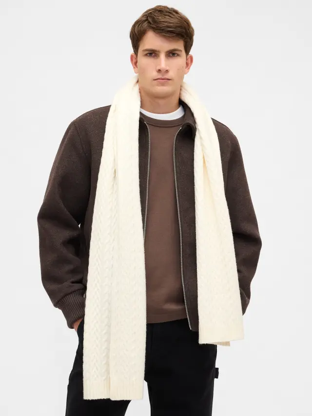 CashSoft Cable-Knit Κασκόλ ivory frost - ONESIZE