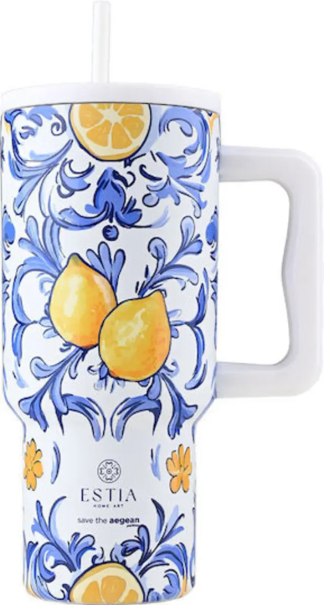 Κούπα Θερμός Με Λαβή + Καλαμάκι 900ml Estia Save The Aegean Tumbler Amalfi Coast