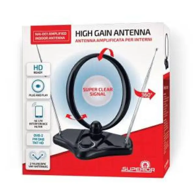 Superior Antenna TV Amplificata per Interni DVB-2 FM DAB TNT HD