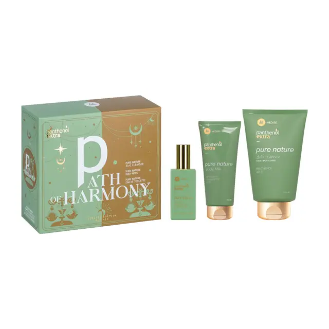 Panthenol Extra Promo Path of Harmony με Pure Nature 3in1 Cleanser Σαμπουάν - Αφρόλουτρο, 200ml & Pure Nature Body Milk Ενυδατικό Γαλάκτωμα Σώματος, 100ml & Pure Nature Eau De Toilette Γυναικείο Άρωμα, 50ml, 1σετ 2