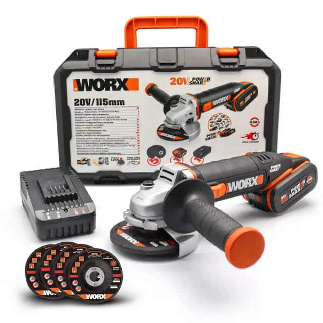 Worx Γωνιακός Τρόχος Μπαταρίας WX800.5 20V 115mm 4ah ΜΠΑΤ.+ΦΟΡΤΙΣΤΗ