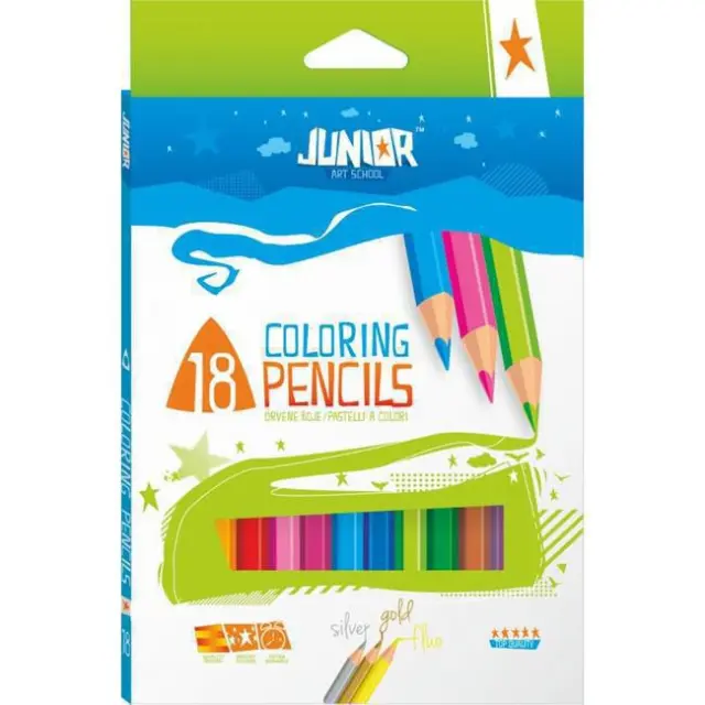 Junior Ξυλομπογιές 18 χρώματα με Χρυσό, Ασημί & Φωσφοριζέ Κίτρινο (130206)