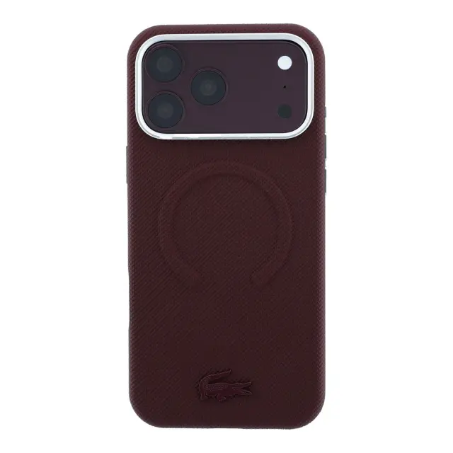 Lacoste PVC Petit Pique Semi Wrap Embossed MagSafe Case for iPhone 18 Pro Max Burgundy 3