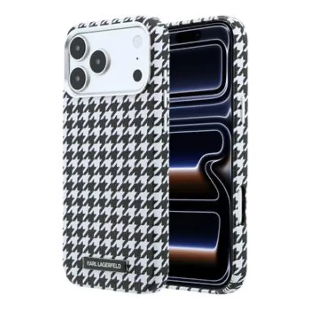Karl Lagerfeld PU Houndstooth Resin Plate MagSafe Case for iPhone 17 Pro Max Black