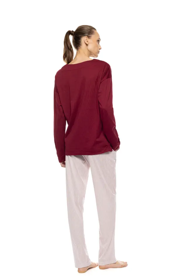 Pink Label Pyjama Stripe Bordeaux σετ γυναικεία χειμερινή πυτζάμα W1930-1 2