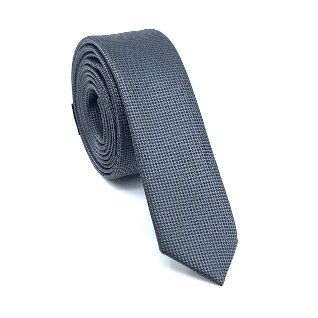 Ανθρακί Oxford Γραβάτα Slim 4,5 cm Σετ με Μαντηλάκι 3