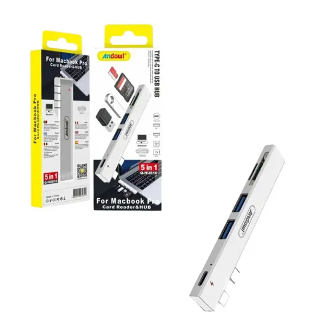 Αντάπτορας USB-C Hub 5 σε 1 για MacBook Pro με Θύρες USB και Card Reader Q-HU810 - USB-C Hub 5 in 1 Adapter for MacBook Pro with USB Ports and Card Reader 9031851