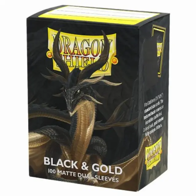 Dragon Shield Sleeves - Standard size - Matte Dual - Black & Gold (100 Sleeves)
