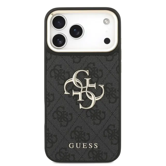 Guess PU Leather 4G Metal Logo Gold Frame Case for iPhone 18 Pro Max Black 3