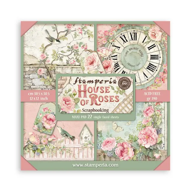 Χαρτιά scrapbooking 22τεμ μονής όψης, 30,5x30,5cm Stamperia, House of Roses