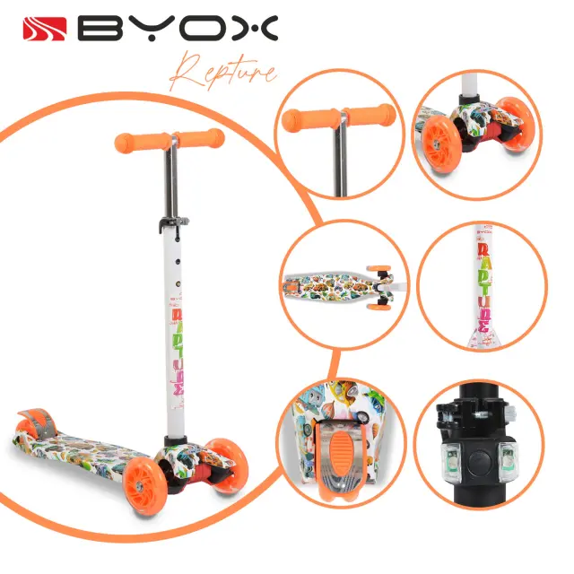 Byox Πατίνι Scooter Rapture με φωτιζόμενες ρόδες, Πορτοκαλί