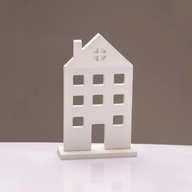 AcaLight Offer ΧΡΙΣΤΟΥΓΕΝΝΙΑΤΙΚΟ ΔΙΑΚΟΣΜΗΤΙΚΟ ΞΥΛΙΝΟ ΣΠΙΤΙ ΑΣΠΡΟ ΜΕ ΒΑΣΗ ΜΟΤΙΦ 140*50*230mm