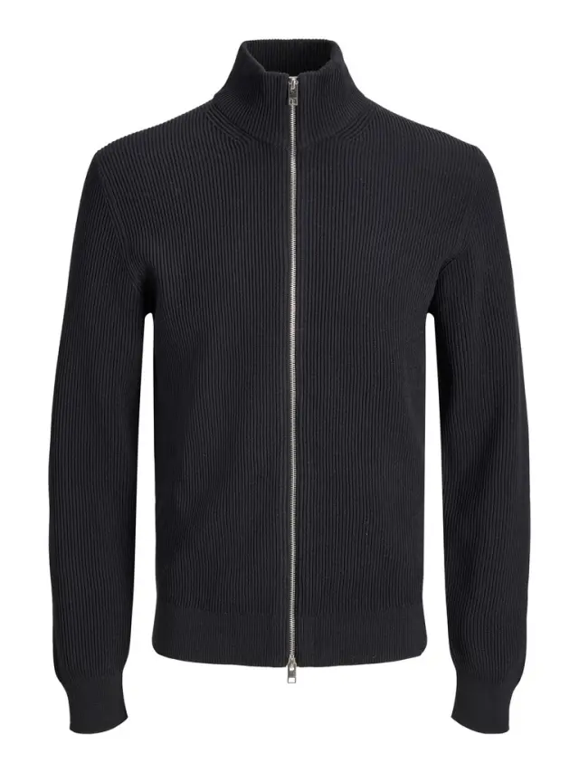 JJEPERFECT RIB KNIT FULL ZIP CARDIGAN SN - Black