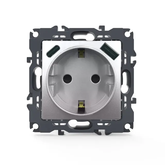 PRIME ΠΡΙΖΑ ΣΟΥΚΟ ΑΣΦΑΛΕΙΑΣ ΑΛΟΥΜΙΝΙΟ 1X2P+E 16A 250VAC & 2xUSB 5VDC 3A IP20 / 1000116403