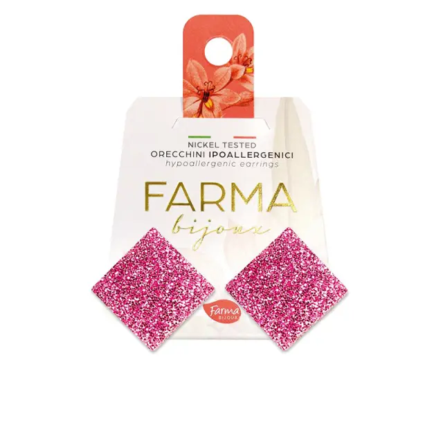 FARMA BIJOUX Υποαλλεργικά Σκουλαρίκια Τετράγωνα Κουμπιά Ροζ Γυαλιστερό 20mm 1 ζευγάρι
