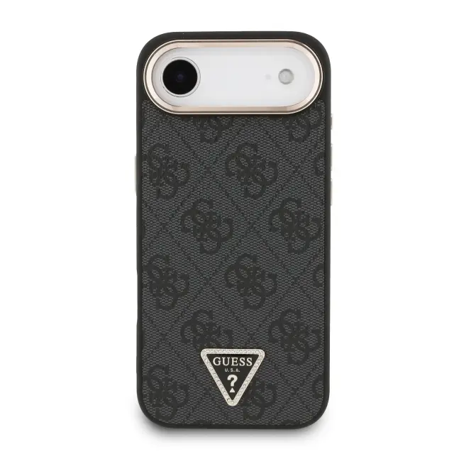 Guess PU Leather 4G Strass Triangle Logo Gold Frame MagSafe Case for iPhone Air Black 3